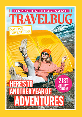 Travelbug Magazine Spoof 21st Birthday Photo Card