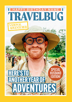 Travelbug Magazine Husband Birthday Photo Card