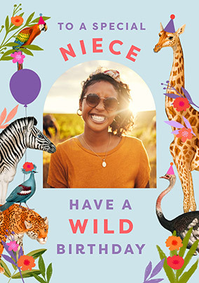 Wild Animal Niece Photo Birthday Card