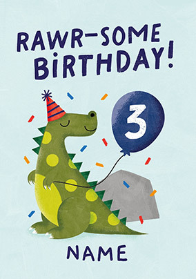 Rawrsome 3rd Birthday Personalised Card