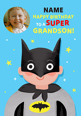 Superhero Birthday Photo Card for Grandson