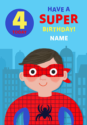 Superhero 4th Birthday Personalised Card