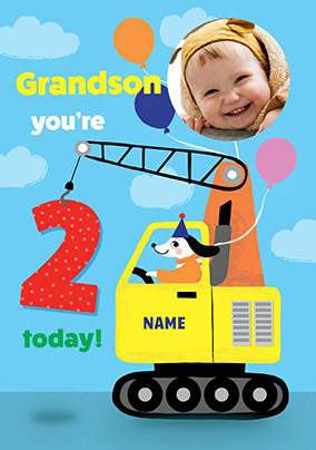 Grandson 2nd Birthday Crane Dog Photo Card