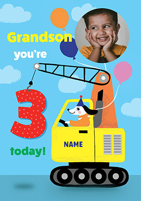 Grandson 3rd Birthday Crane Dog Photo Card