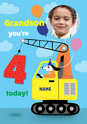 Grandson 4th Birthday Crane Dog Photo Card