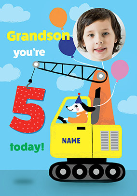 Grandson 5th Birthday Crane Dog Photo Card