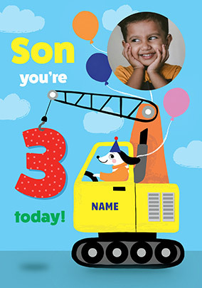 Son 3rd Birthday Crane Dog Photo Card