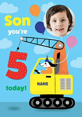 Son 5th Birthday Crane Dog Photo Card