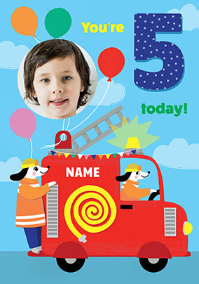 5 Today Fire Truck Photo Birthday Card