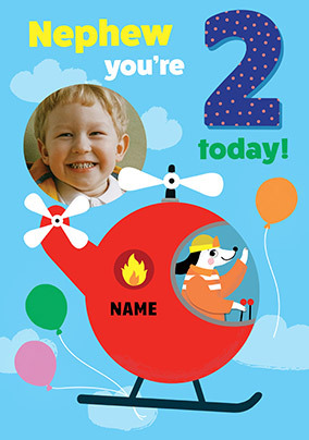 Nephew 2nd Birthday Helicopter Dog Photo Card