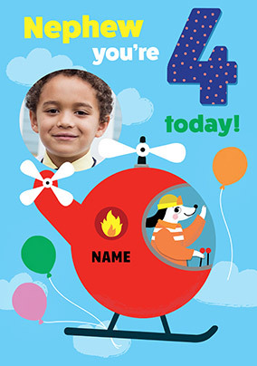 Nephew 4th Birthday Helicopter Dog Photo Card