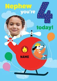 Tap to view Nephew 4th Birthday Helicopter Dog Photo Card