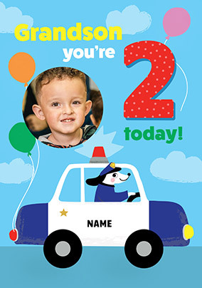 Grandson 2nd Birthday Police Dog Photo Card