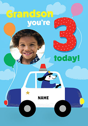 Grandson 3rd Birthday Police Dog Photo Card