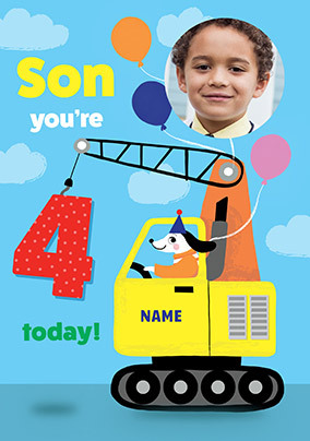 Son 4th Birthday Crane Dog Photo Card