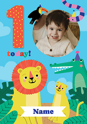 Photo Upload Jungle Animals 1st Birthday Card