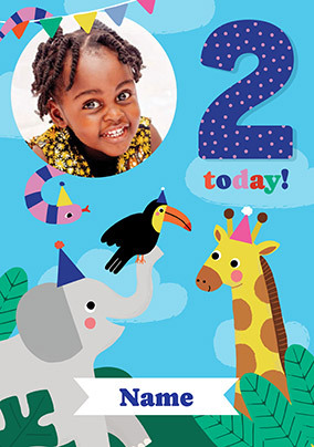 Photo Upload Jungle Animals 2nd Birthday Card