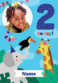 Tap to view Photo Upload Jungle Animals 2nd Birthday Card