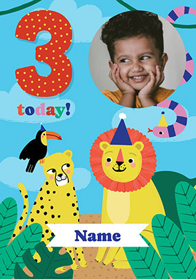 Photo Upload Jungle Animals 3rd Birthday Card