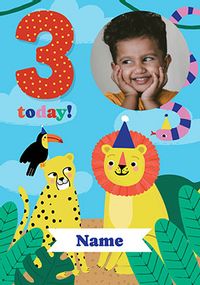 Tap to view Photo Upload Jungle Animals 3rd Birthday Card