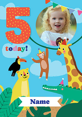 Photo Upload Jungle Animals 5th Birthday Card