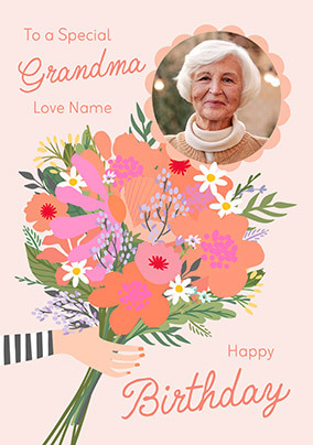 Bouquet Grandma Photo Birthday Card