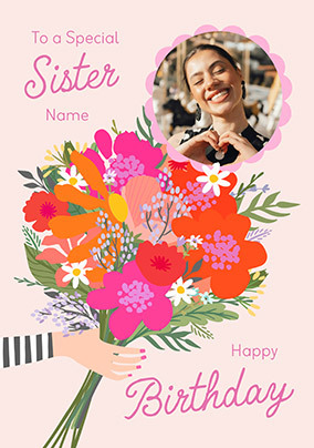 Bouquet Sister Photo Birthday Card