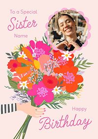 Tap to view Bouquet Sister Photo Birthday Card