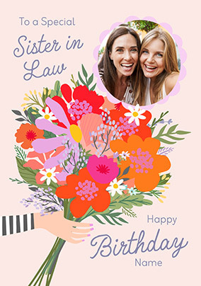 Bouquet Sister-in-law Photo Birthday Card