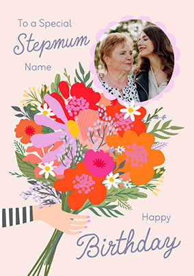 Bouquet Stepmum Photo Birthday Card