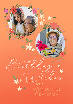 Wonderful Grandma Floral 2 Photo Birthday Card