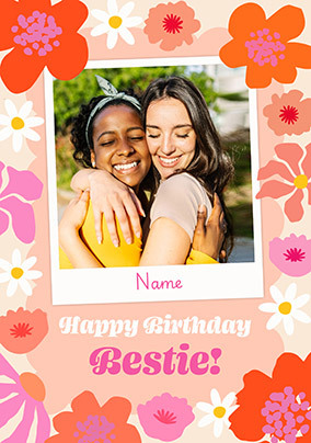 Floral Polaroid Bestie Photo Birthday Card