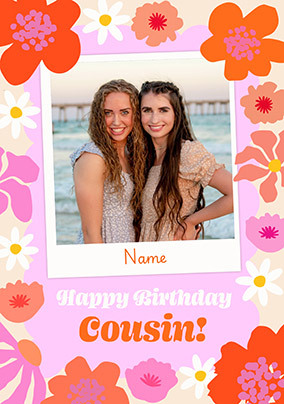 Floral Polaroid Cousin Photo Birthday Card