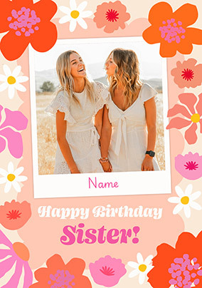 Floral Polaroid Sister Photo Birthday Card