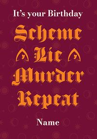 Tap to view The Traitors Scheme Lie Murder Repeat Birthday Card
