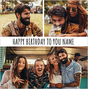 Simple 3 Photo Square Birthday card