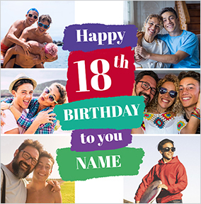 18th Birthday 6 Photo Square Card