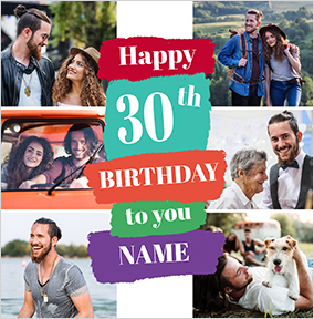 30th Birthday 6 Photo Square Card