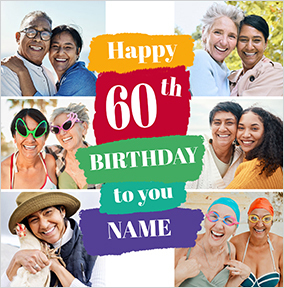 60th Birthday 6 Photo Square Card