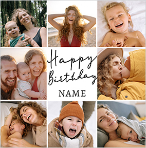 Simple 8 Photo Square Happy Birthday Card