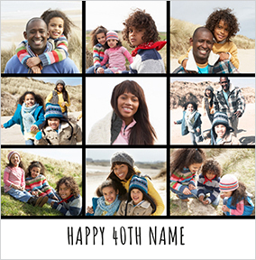 40th Birthday 9 Photo Square Card