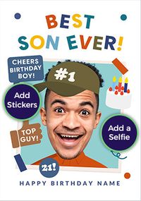 Tap to view Funky Faces Best Son Birthday Photo Card