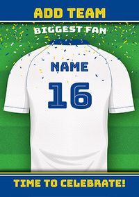 Tap to view White and Blue Personalised Football Shirt Birthday Card