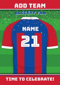 Tap to view Red and Blue Stripe Personalised Football Shirt Birthday Card