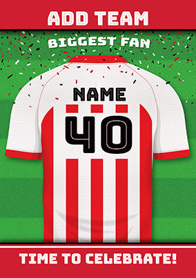 White and Red Personalised Football Shirt Birthday Card