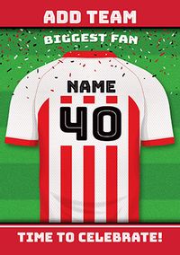 Tap to view White and Red Personalised Football Shirt Birthday Card