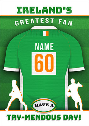 Ireland's Greatest Fan Personalised Rugby Shirt Birthday Card