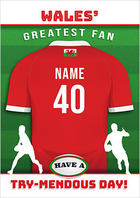 Wales' Greatest Fan Personalised Rugby Shirt Birthday Card