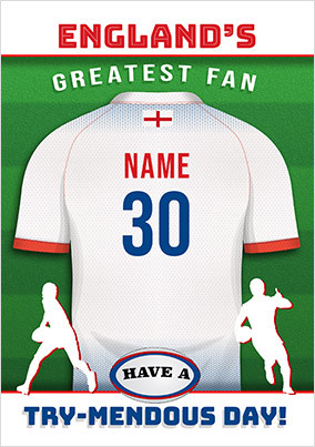 England's Greatest Fan Personalised Rugby Shirt Birthday Card