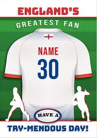 Tap to view England's Greatest Fan Personalised Rugby Shirt Birthday Card